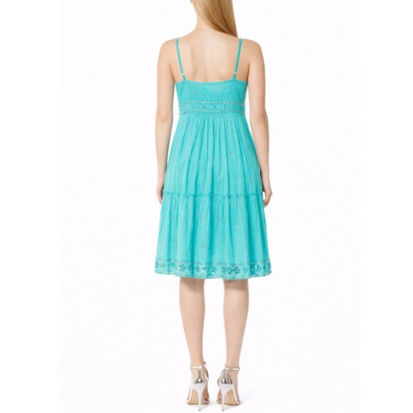 Juliet Dunn Embroidered/Sequin Embellished Cotton Sundress, Turquoise - Picture 3 of 5